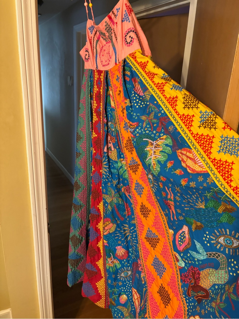 Farm Rio Boho Patchwork Maxi Dress in Bright Multi - Picture 2 of 4